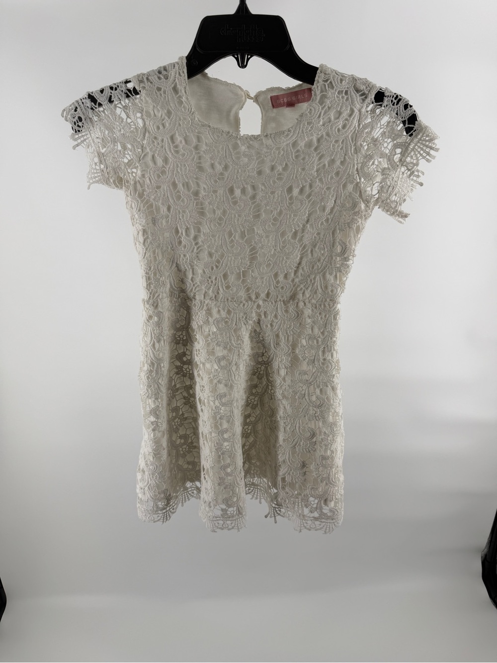 BCBGirls Cream Lace Short Flutter Sleeve Dress - Picture 2 of 9